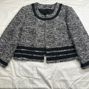 KARL LAGERFELD Paris Black White Tweed Cropped Jacket Blazer Women's Medium